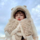 Милая шапка, шарф, перчатки, демисезонный ветрозащитный комплект, в корейском стиле, с медвежатами, 3 предмета, увеличенная толщина