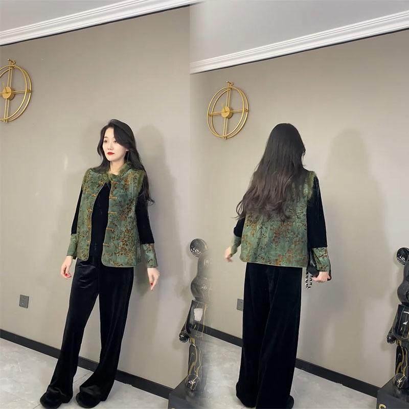 高端网红爆款新中式三件套女2025早春新款提花盘扣马甲小衫阔腿裤,淘宝优惠券,粉丝福利购,淘宝优惠卷