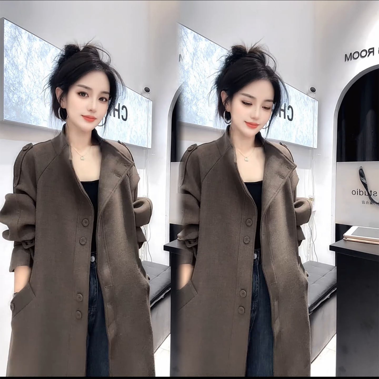 2025年秋冬新款时尚复古宽松显瘦风衣外套女款中长款大衣外套上衣,淘宝优惠券,粉丝福利购,淘宝优惠卷