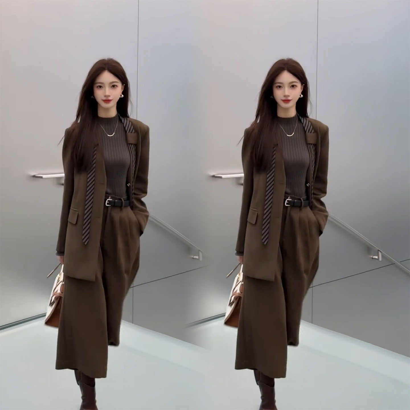 西装外套阔腿裤韩范两件套女2025冬季新款高级感气质显瘦时尚套装 - 图3