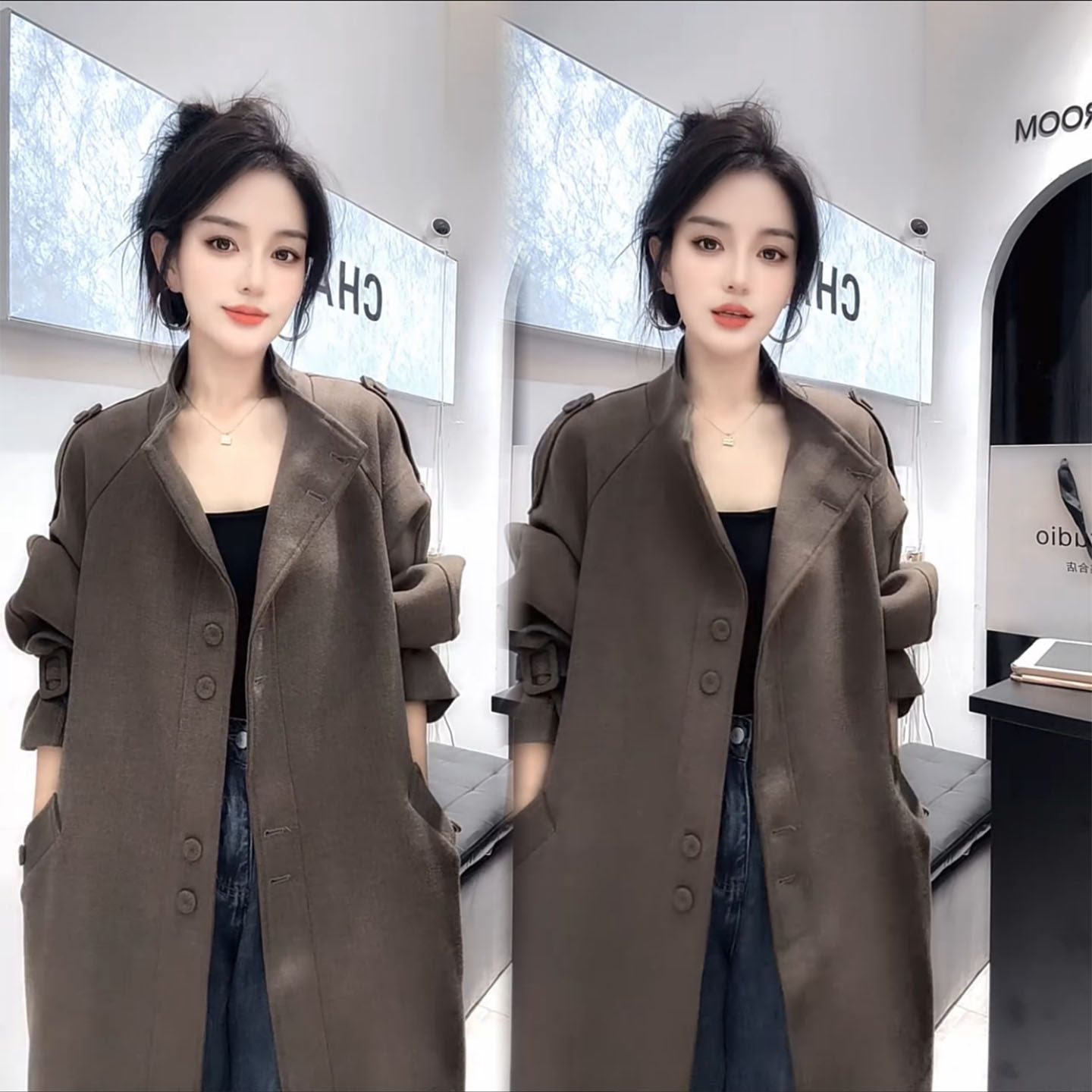 2025年秋冬新款时尚复古宽松显瘦风衣外套女款中长款大衣外套上衣,淘宝优惠券,粉丝福利购,淘宝优惠卷