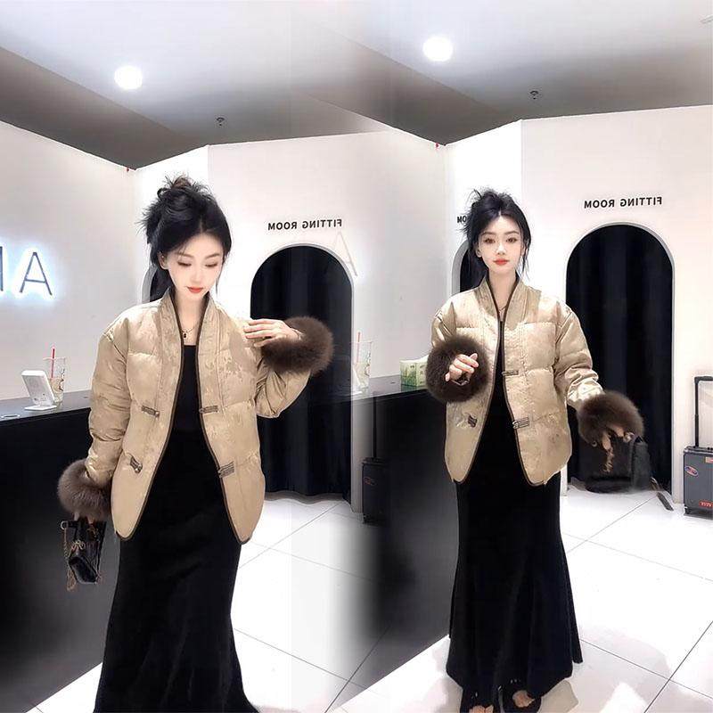 复古网红爆款高级新中式国风洋气毛毛袖短款显瘦提花女棉服外套潮,淘宝优惠券,粉丝福利购,淘宝优惠卷