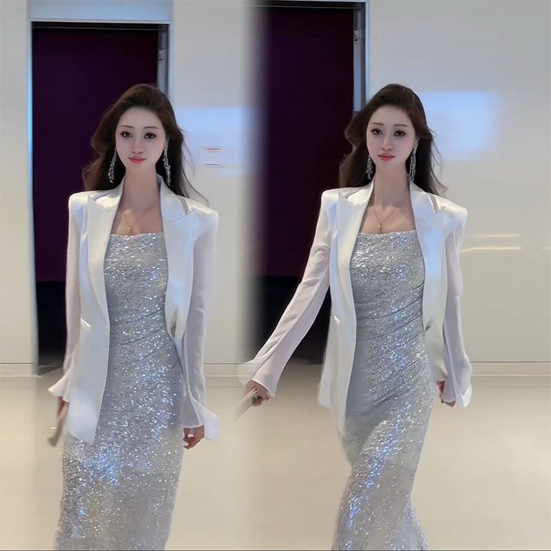 2025春季新款时尚气质显瘦高级感西装气质亮片女神范连衣裙两件套,淘宝优惠券,粉丝福利购,淘宝优惠卷
