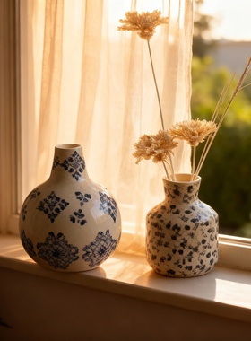 日式青花瓷陶瓷花瓶家居装饰摆件
