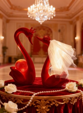 红色天鹅情侣发光婚庆摆件