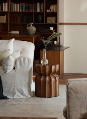 侘寂风实木雕刻几何茶几设计师款