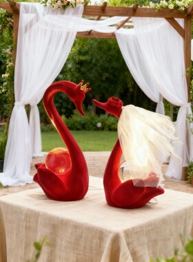 欧式天鹅树脂发光婚礼摆件礼盒