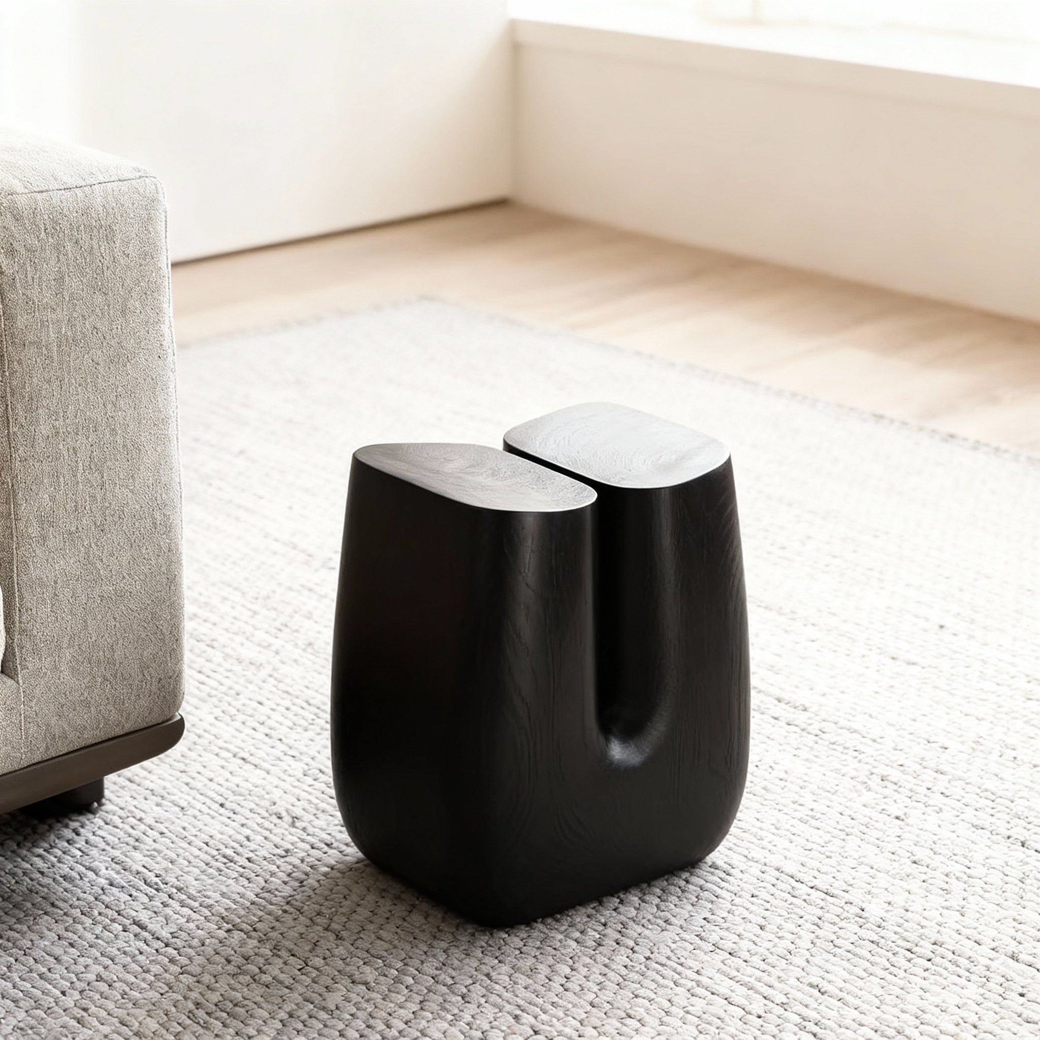 简约现代实木庭院凳艺术风格黑色无框架结构休闲凳,淘宝优惠券,粉丝福利购,淘宝优惠卷