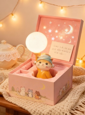 少女心猫咪树脂发光桌面摆件礼盒