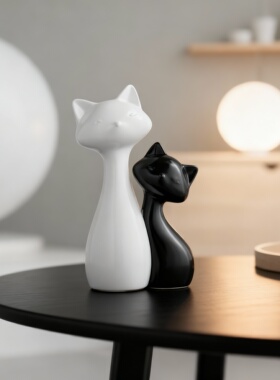简约现代轻奢陶瓷猫咪摆件套组