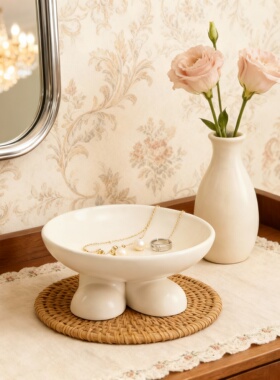 侘寂风陶瓷几何高脚收纳摆件