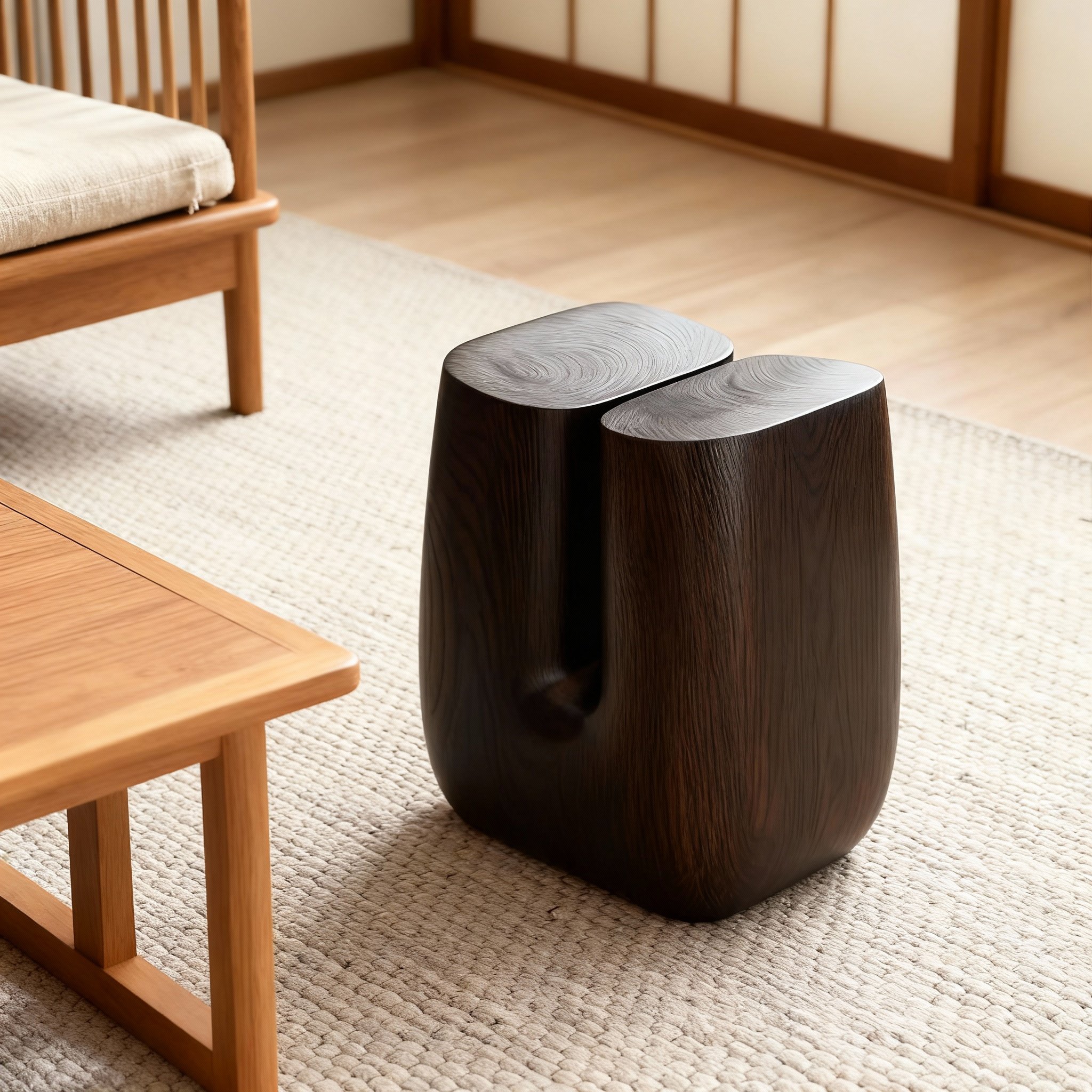 简约现代实木庭院凳艺术风格黑色无框架结构休闲凳,淘宝优惠券,粉丝福利购,淘宝优惠卷