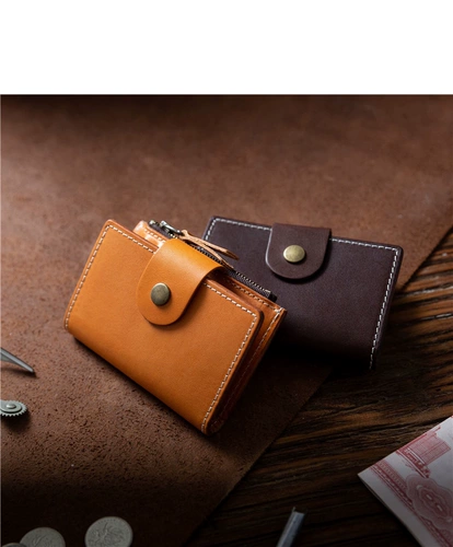 Кожаная вместительная и большая ретро маленькая ключница, универсальный бумажник, картхолдер, воловья кожа, из натуральной кожи