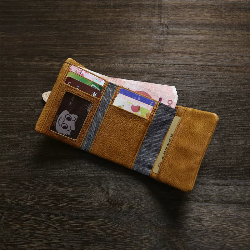 Short leather wallet for students, genuine leather, cowhide