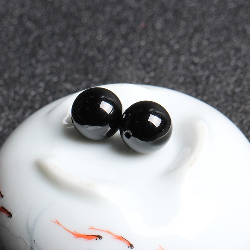 7A天然黑碧玺散珠diy手工水晶饰品配件手链佛珠单颗 - 图1