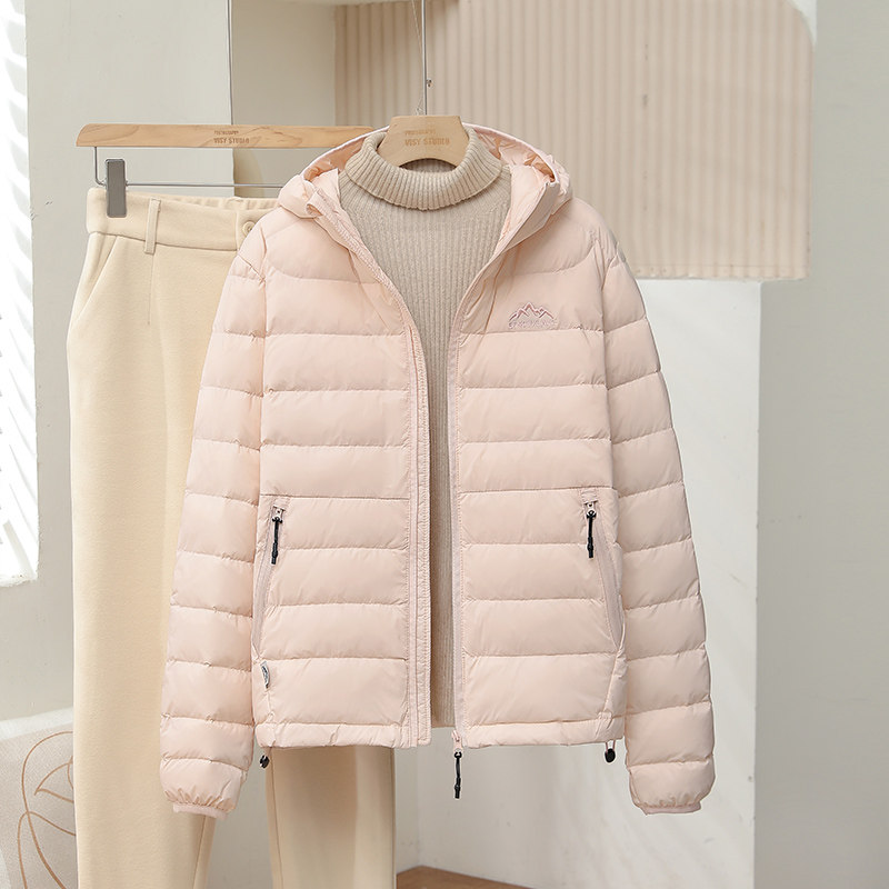 2025秋冬款轻薄羽绒服女士白鸭绒短款宽松排骨连帽时尚潮流外套女