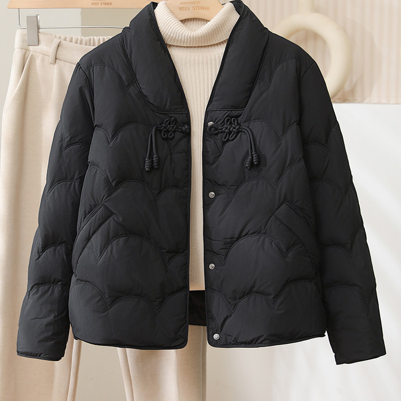 2025秋冬季新款中式盘扣羽绒服女短款立领高端洋气国风白鸭绒外套