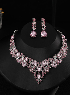 镶钻形椭圆水滴耳钉项链新娘婚礼