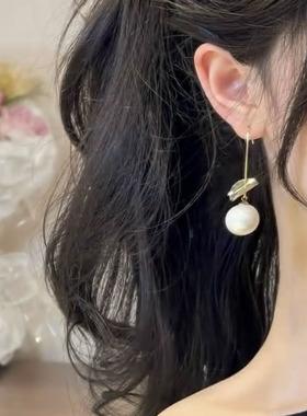 金色亮片珍珠吊坠耳钩简约法式复