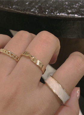 时尚素圈戒指三件套套装组合个性ins潮冷淡风开口可调节食指戒女