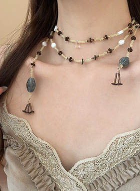 不规则陶瓷亚克力椰子壳叠带项链