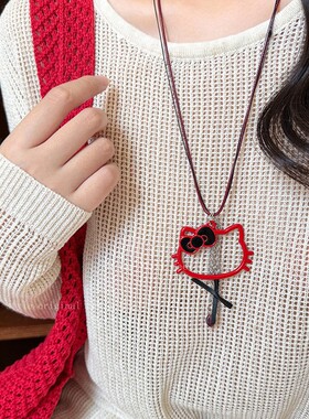 蜡绳小猫蝴蝶结吊坠项链韩系简约