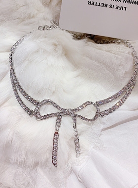 欧美时尚满钻蝴蝶结项链网红个性