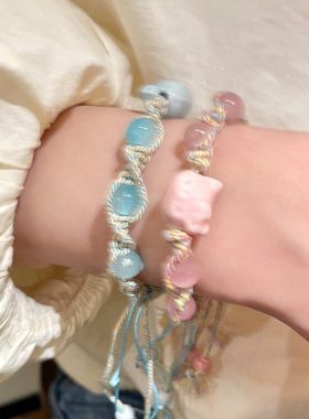 彩绳手工编织陶瓷手链简约可爱猫