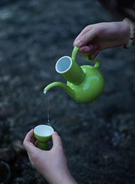 见欢集高温颜色釉中秋伴月把手执壶酒杯套组高端礼品礼盒