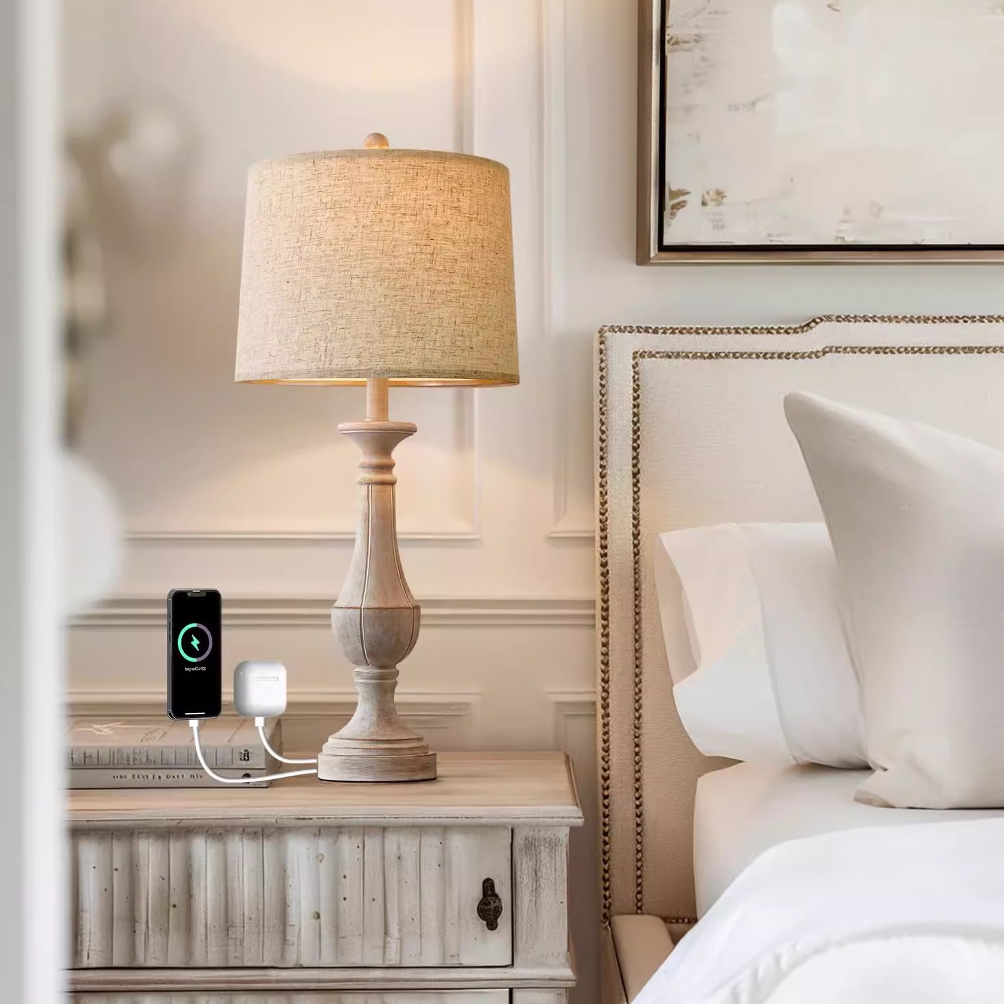 美式乡村复古做旧实木台灯卧室床头餐厅书房客厅酒店客房民宿台灯 - 图0