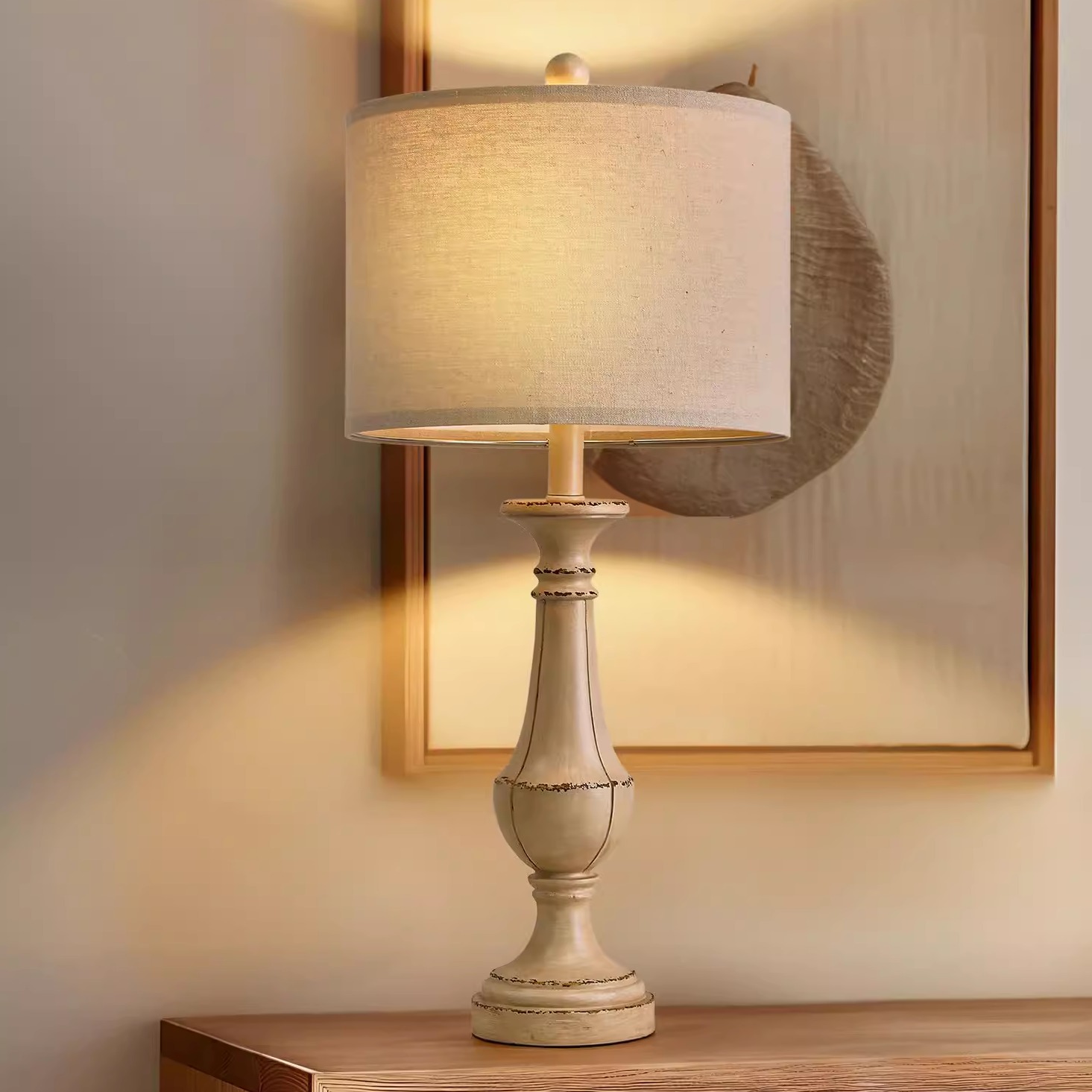 美式乡村复古做旧实木台灯卧室床头餐厅书房客厅酒店客房民宿台灯 - 图2