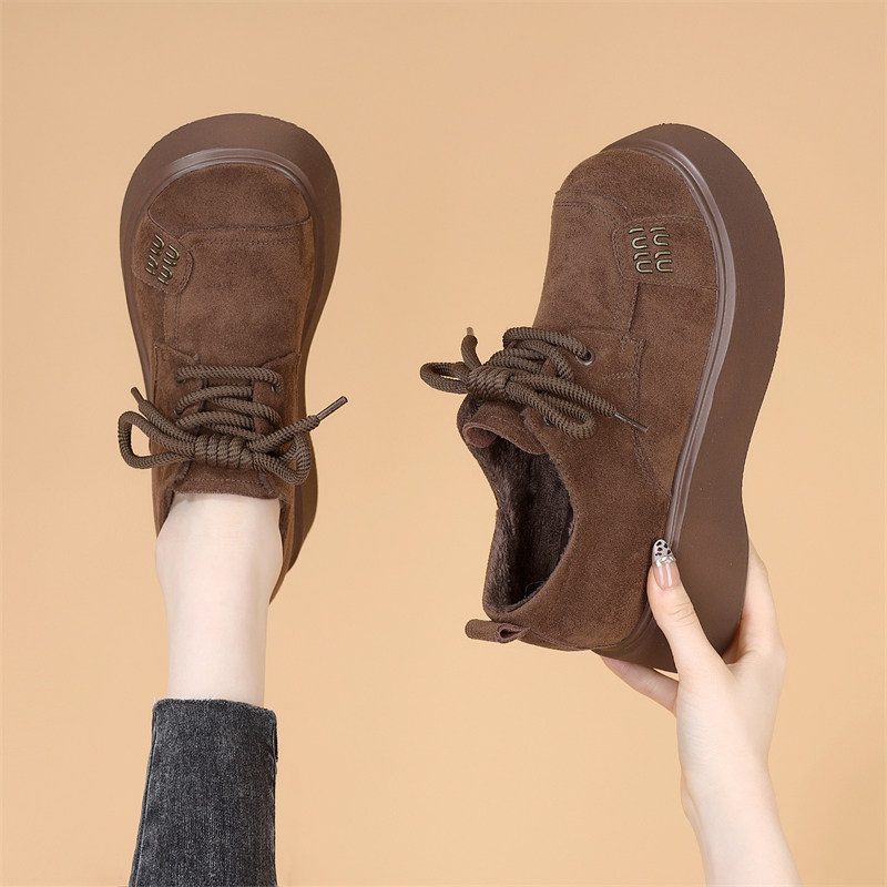 厚底雪地靴女2024冬季新款加绒时尚百搭系带短靴软底防滑绒面棉靴,淘宝优惠券,粉丝福利购,淘宝优惠卷