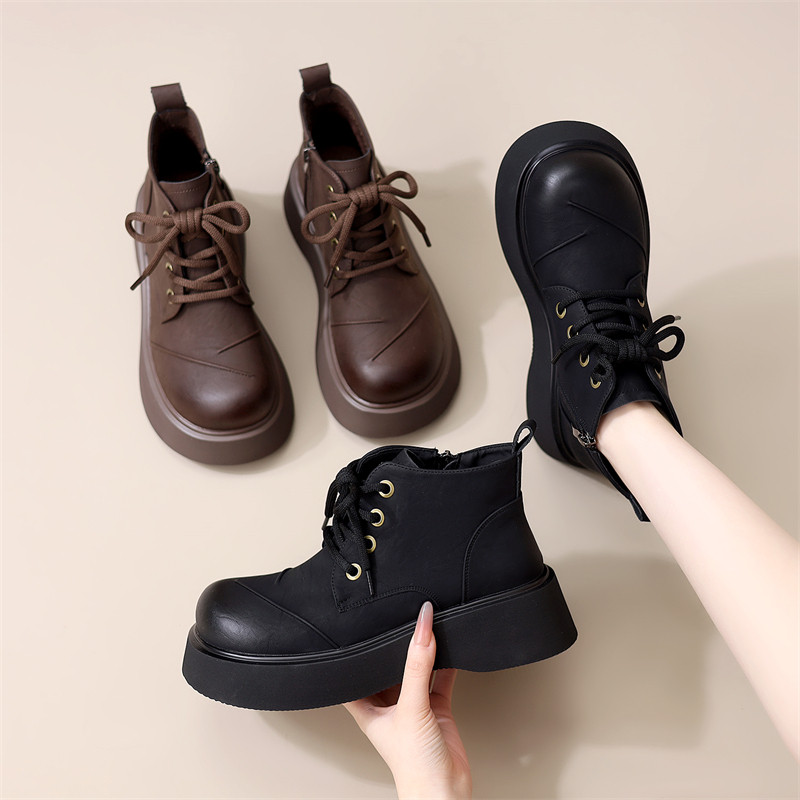 系带厚底马丁靴女2025年秋冬新款软底加绒保暖棉靴增高显脚小棉靴,淘宝优惠券,粉丝福利购,淘宝优惠卷