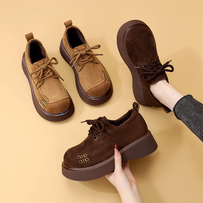 英伦风厚底勃肯鞋女2025年秋冬季保暖系带增高短靴百搭气质乐福鞋,淘宝优惠券,粉丝福利购,淘宝优惠卷