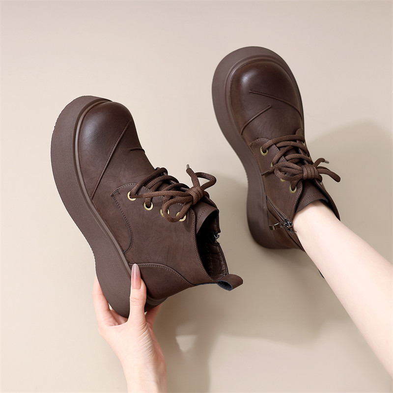 系带厚底马丁靴女2025年秋冬新款软底加绒保暖棉靴增高显脚小棉靴,淘宝优惠券,粉丝福利购,淘宝优惠卷