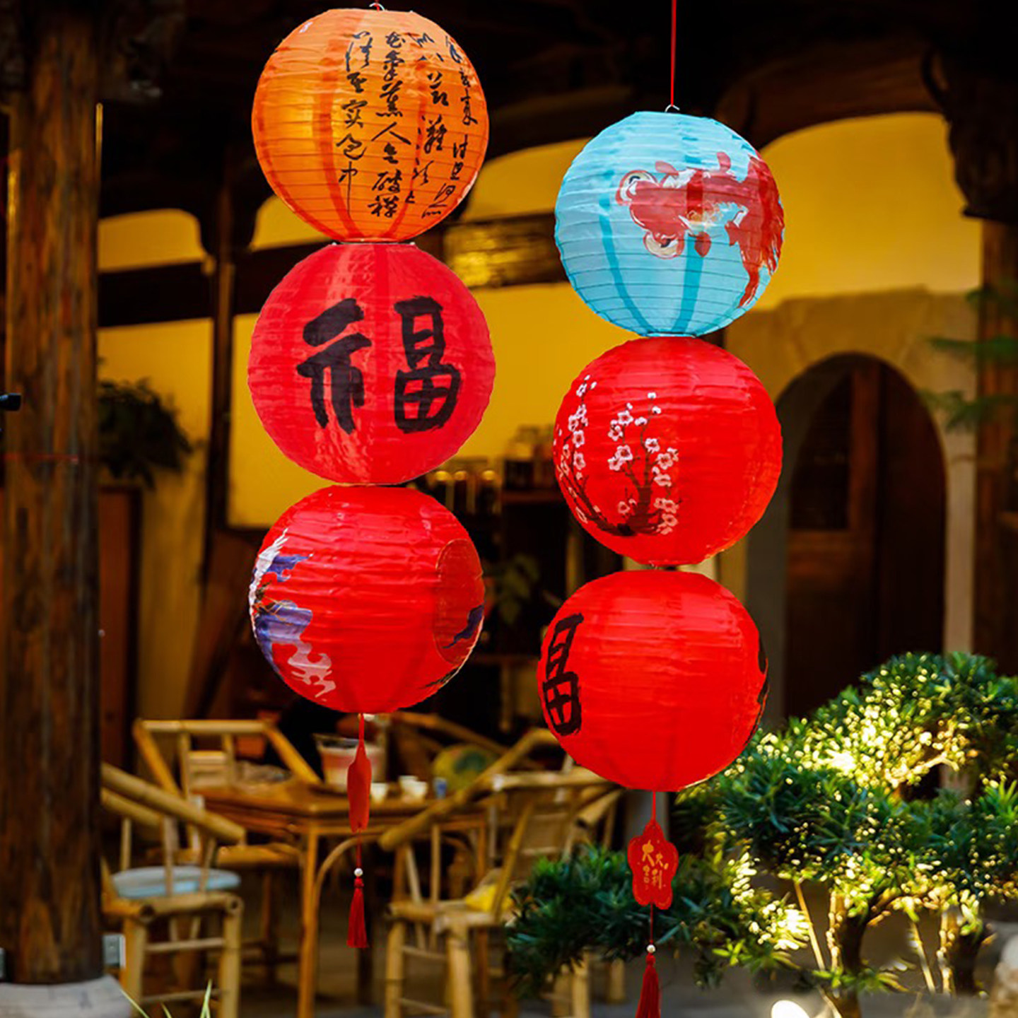 户外防水丝布灯笼圆形福字古风装饰花灯过年元宵场地布置氛围灯笼,淘宝优惠券,粉丝福利购,淘宝优惠卷