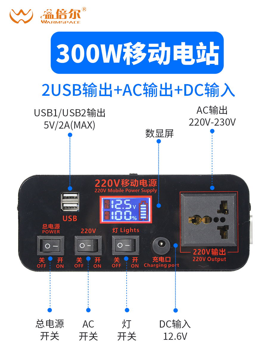 温倍尔移动应急储能电源便携大容量100000mAh户外发电300W带插座家用储备自驾游露营车载储能电站220v输出 - 图0