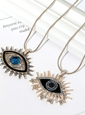 恶魔之眼项链钛钢镶钻毛衣链女款
