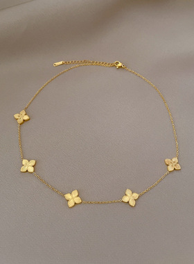 不掉色项链通体钛钢镭射女幸运草