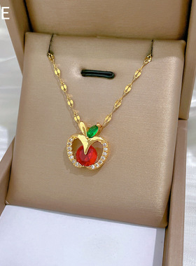 缕空苹果轻奢气质华丽满钻项链女