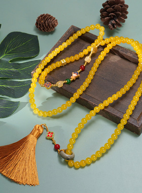 长款斜挎项链唐卡醒狮财神毛衣链