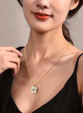 开合四叶草爱心项链钛钢锁骨链女