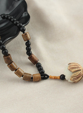 菩提莲花吊坠项链棉麻女长款挂坠