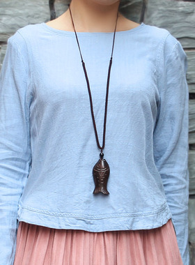 木头棉麻绳女棉麻绳子木鱼长款