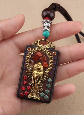 民族风黑檀木象神棉麻绳子毛衣链