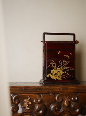 仿古木质提盒手绘桌面新中式漆盒