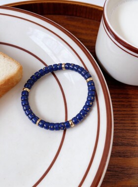 女士手链天然青金石镶s925银日月星辰直切药片手链配饰文玩配饰