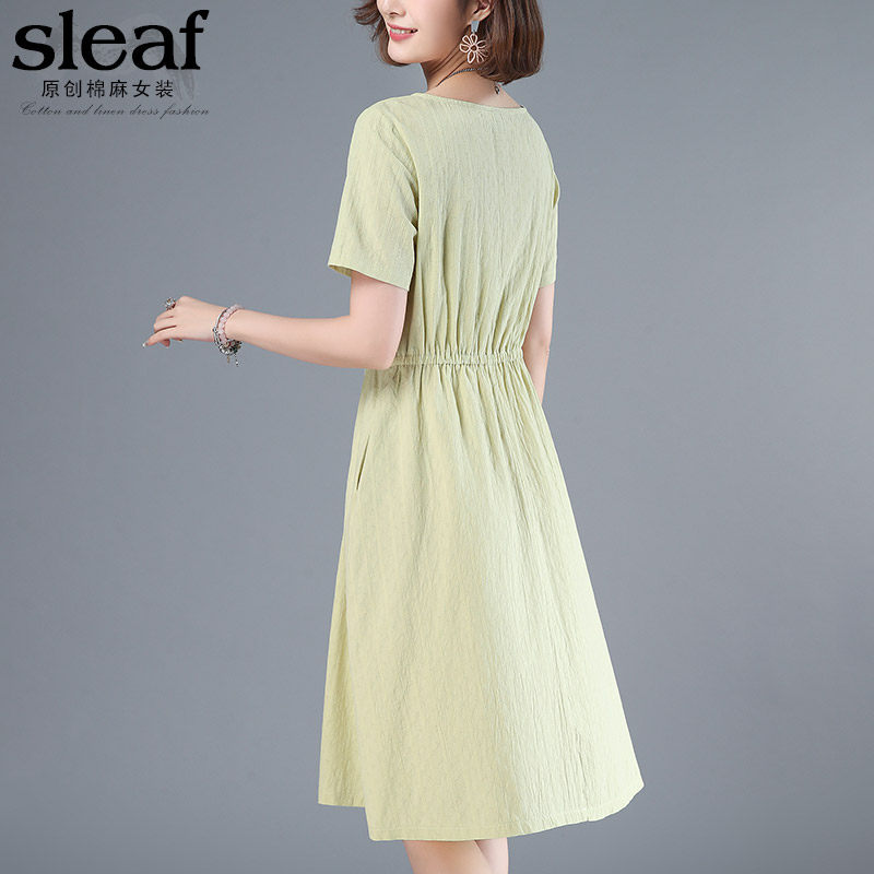 纯棉女夏2020新款妈妈中长款连衣裙 sleaf连衣裙