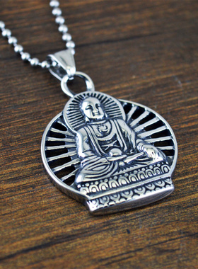 复古佛像不锈钢怀表造型吊坠项链