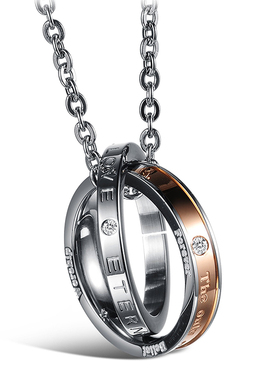 刻字潮流情侣项链一对钛钢真空电镀男士黑色女式玫瑰金吊坠GX832